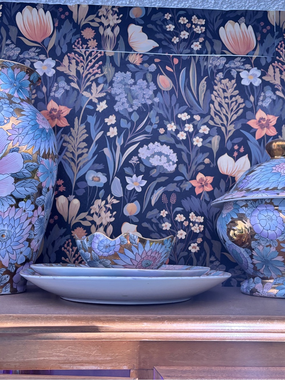 Vintage Toyo “Golden Peony” 5 Piece Chinoiserie Set - Hand Painted Pastel Floral